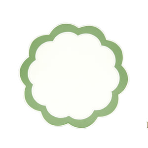 SERENITY WHITE GREEN SCALLOPED FAUX LEATHER PLACEMAT