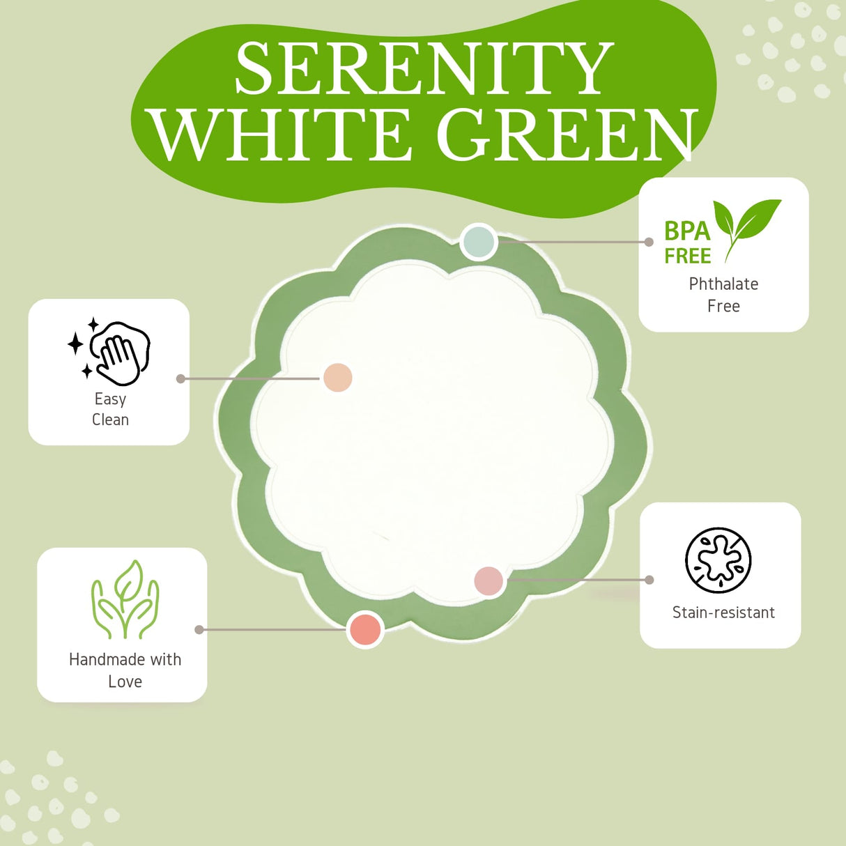 SERENITY WHITE GREEN SCALLOPED FAUX LEATHER PLACEMAT