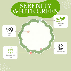 SERENITY WHITE GREEN SCALLOPED FAUX LEATHER PLACEMAT
