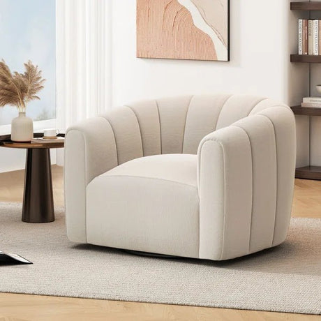 Serenizia Upholstered Velvet Swivel Chair with Channel Tufted - Accent Chairs