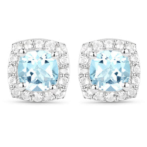 4.62 Carat Genuine Blue Topaz and White Topaz .925 Sterling Silver 3 Piece Jewelry Set (Ring, Earrings, and Pendant w/ Chain)