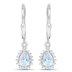 2.00 Carat Genuine Blue Topaz and White Topaz .925 Sterling Silver Jewelry Set