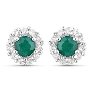 1.81 Carat Dyed Emerald and White Topaz .925 Sterling Silver Jewelry Set
