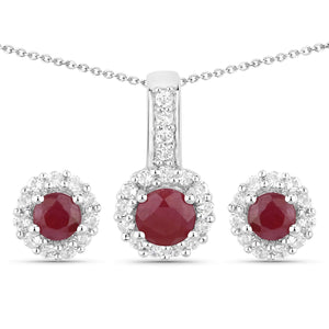 2.17 Carat Genuine Ruby and White Topaz .925 Sterling Silver Jewelry Set