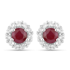 2.17 Carat Genuine Ruby and White Topaz .925 Sterling Silver Jewelry Set