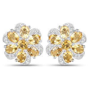 7.92 Carat Genuine Citrine and White Topaz .925 Sterling Silver 3 Piece Jewelry Set (Ring, Earrings, and Pendant w/ Chain)