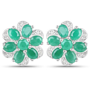 7.84 Carat Genuine Emerald and White Topaz .925 Sterling Silver 3 Piece Jewelry Set (Ring, Earrings, and Pendant w/ Chain)