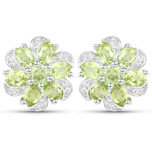 8.04 Carat Genuine Peridot and White Topaz .925 Sterling Silver 3 Piece Jewelry Set (Ring, Earrings, and Pendant w/ Chain)