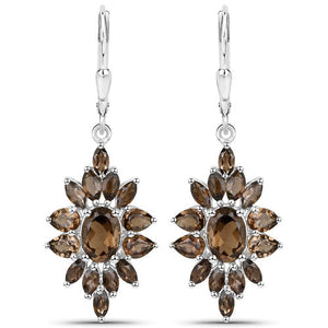 16.36 Carat Genuine Smoky Quartz .925 Sterling Silver 3 Piece Jewelry Set (Ring, Earrings, and Pendant w/ Chain)