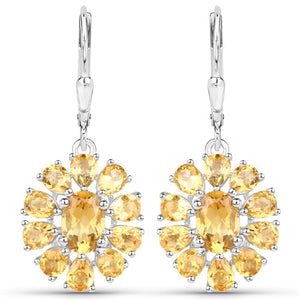 12.24 Carat Genuine Citrine and White Topaz .925 Sterling Silver 3 Piece Jewelry Set (Ring, Earrings, and Pendant w/ Chain)