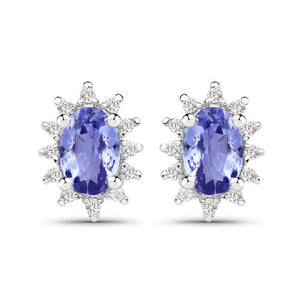 2.00 Carat Genuine Tanzanite and White Topaz .925 Sterling Silver Jewelry Set