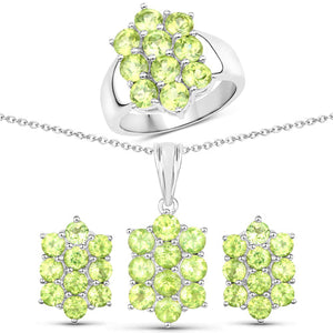 6.80 Carat Genuine Peridot .925 Sterling Silver 3 Piece Jewelry Set (Ring, Earrings, and Pendant w/ Chain)