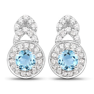 3.24 Carat Genuine Blue Topaz and White Topaz .925 Sterling Silver Jewelry Set