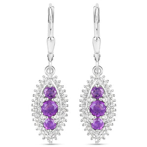 3.60 Carat Genuine Amethyst and White Topaz .925 Sterling Silver 3 Piece Jewelry Set (Ring, Earrings, and Pendant w/ Chain)