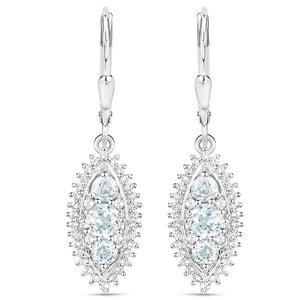 4.50 Carat Genuine Blue Topaz and White Topaz .925 Sterling Silver 3 Piece Jewelry Set (Ring, Earrings, and Pendant w/ Chain)