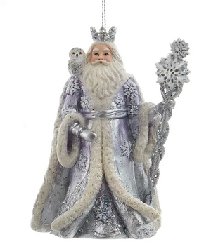 Lavender Blue and Silver Santa With Owl