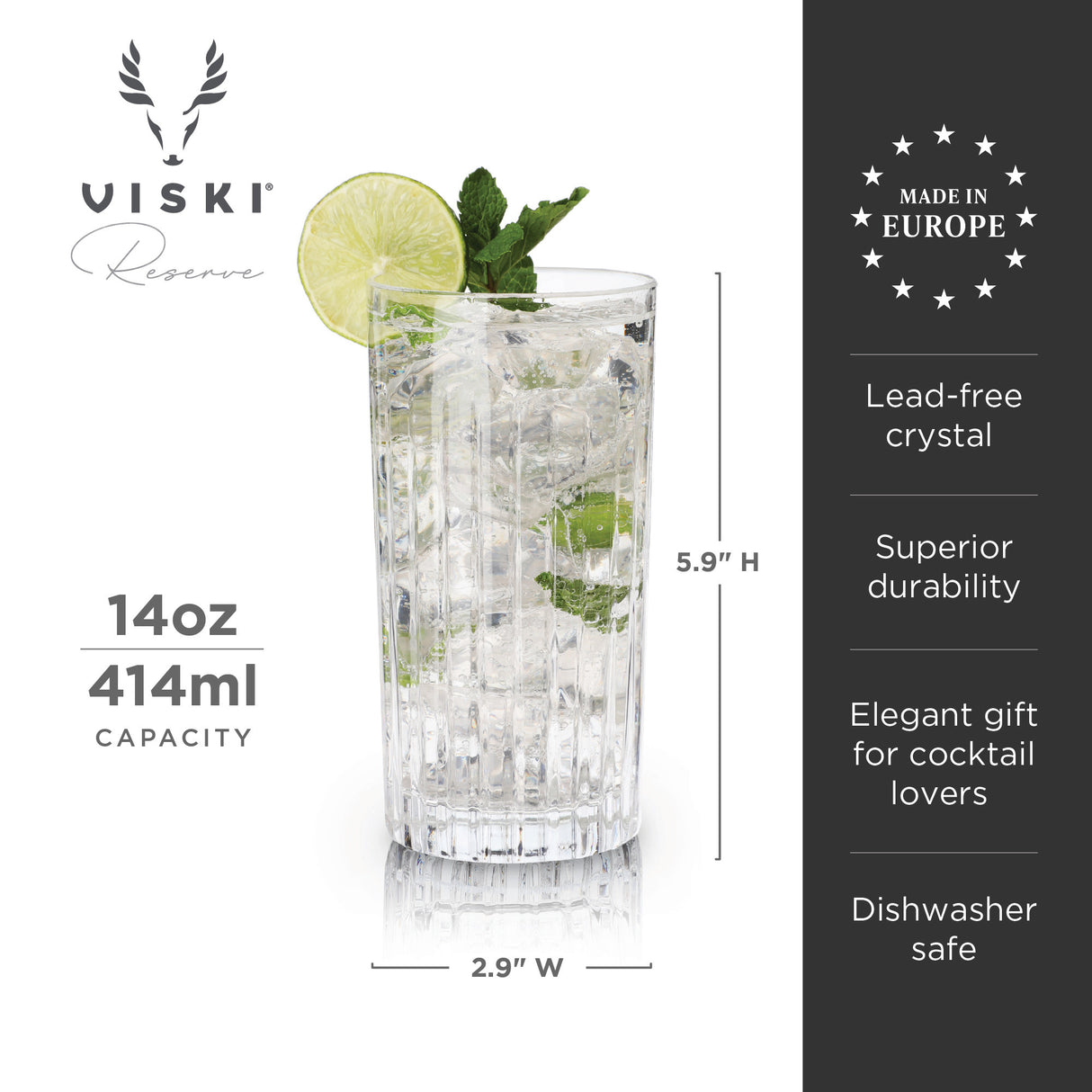 Reserve milo crystal highball glasses viski®