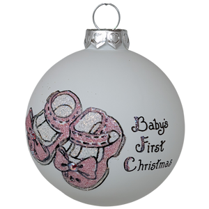 Baby's First Christmas Keepsake Glass Ornament - Pink Booties
