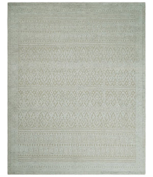 8x10 Hand Knotted Woolen Modern Contemporary Beige and Ivory Tribal Area Rug