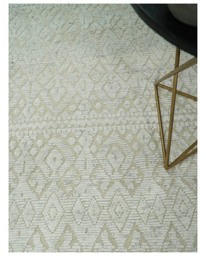 8x10 Hand Knotted Woolen Modern Contemporary Beige and Ivory Tribal Area Rug