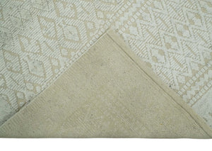 8x10 Hand Knotted Woolen Modern Contemporary Beige and Ivory Tribal Area Rug