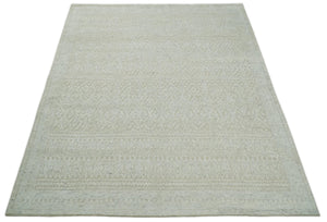 8x10 Hand Knotted Woolen Modern Contemporary Beige and Ivory Tribal Area Rug