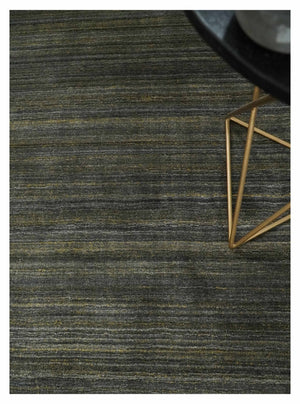 Modern Solid Olive and Gray 5x7 Blended bamboo Silk Hand Woven Area Rug