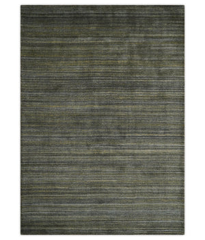 Modern Solid Olive and Gray 5x7 Blended bamboo Silk Hand Woven Area Rug