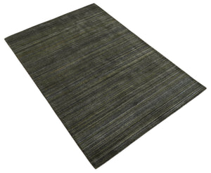 Modern Solid Olive and Gray 5x7 Blended bamboo Silk Hand Woven Area Rug