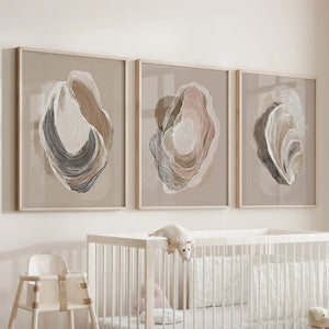 Vintage Oyster Shell Sketch. Minimalist Coastal Wall Art Set