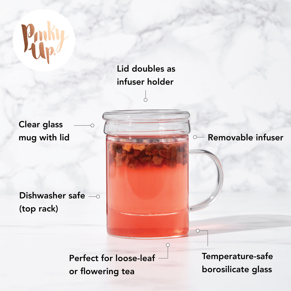 Blake glass tea infuser mug by pinky up