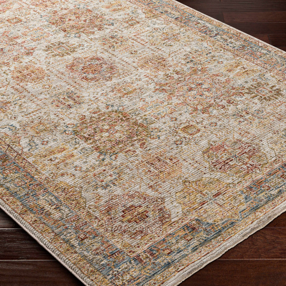 Ange Tan & Blue Rich Textured Traditional Rug