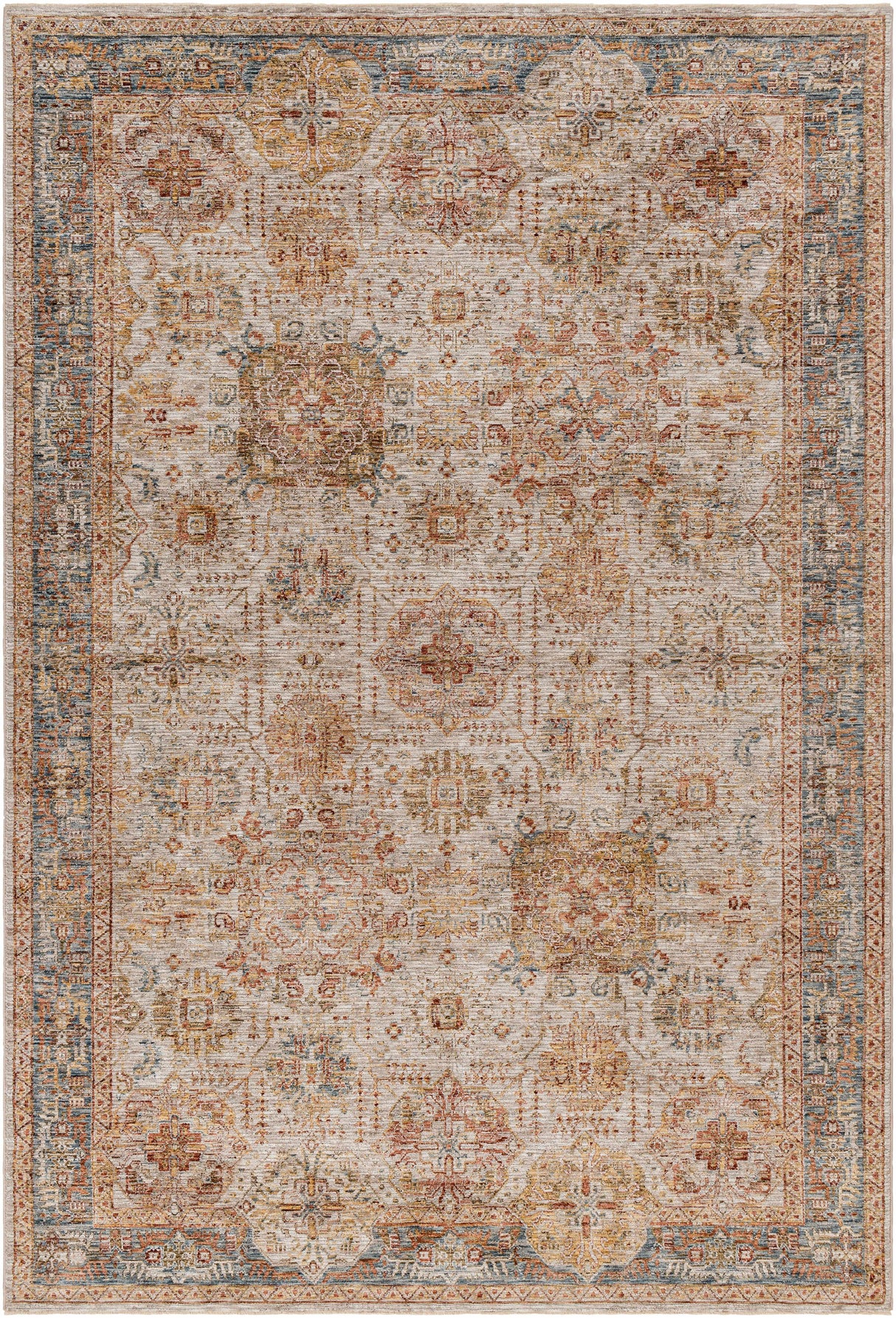 Ange Tan & Blue Rich Textured Traditional Rug