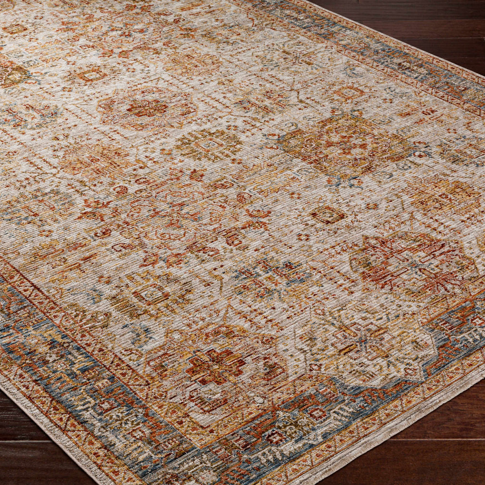 Ange Tan & Blue Rich Textured Traditional Rug