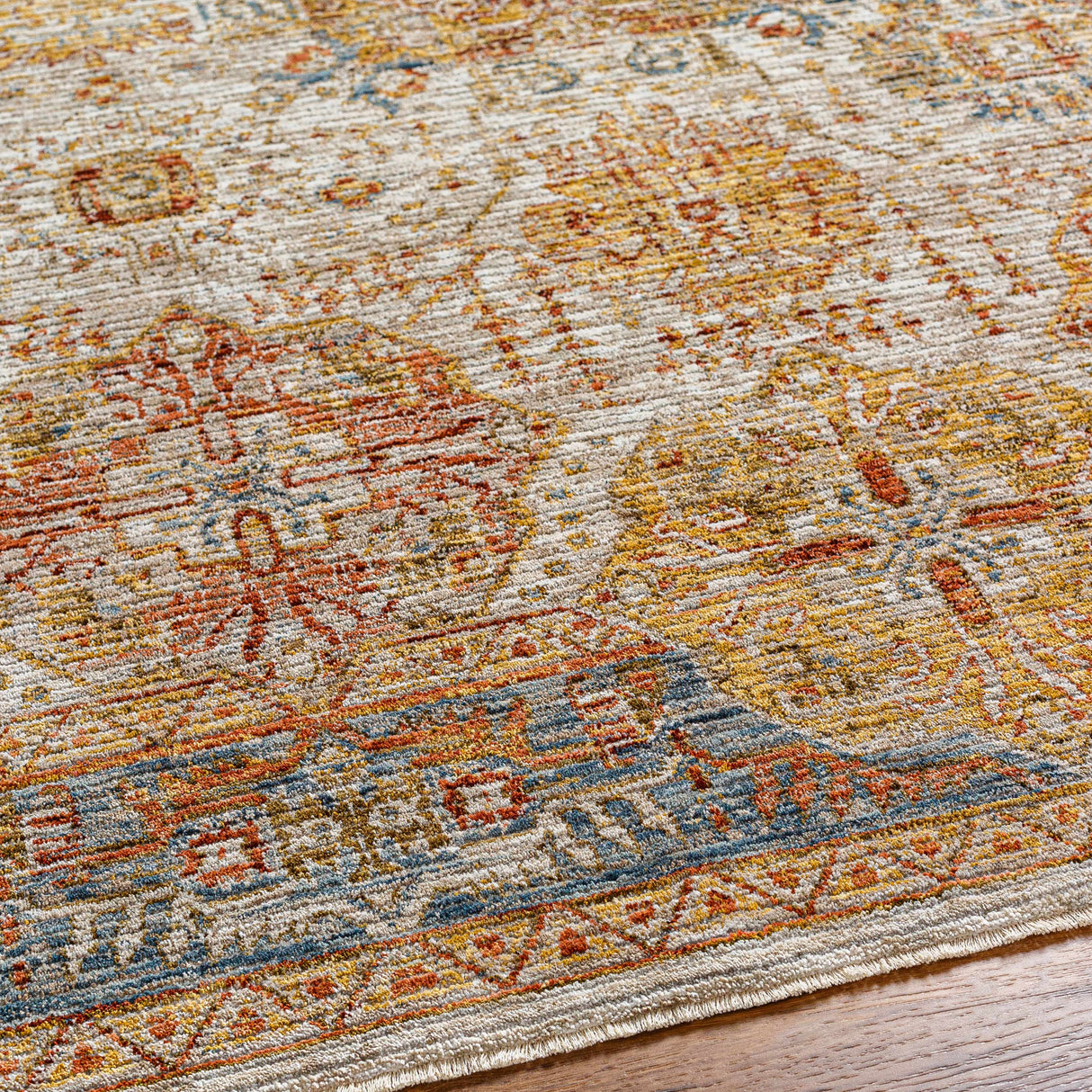 Ange Tan & Blue Rich Textured Traditional Rug