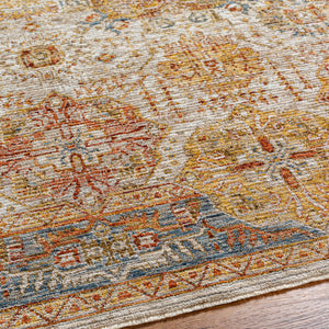 Ange Tan & Blue Rich Textured Traditional Rug