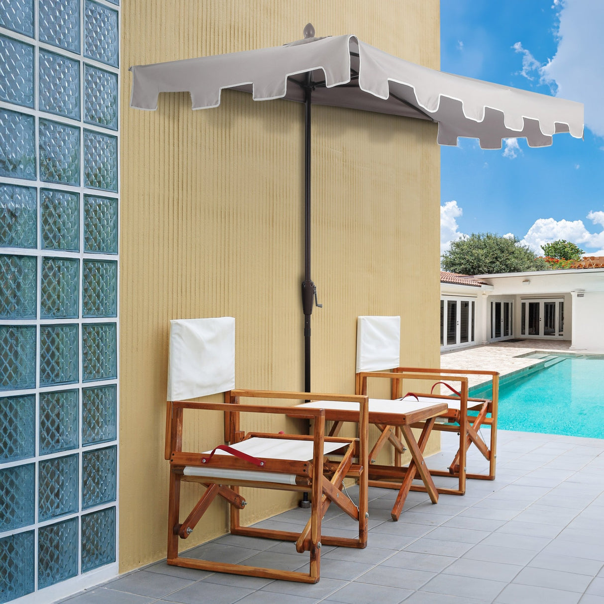 Sidney classic midcentury rectangular half market patio umbrella with crank - Tuesday Morning - Umbrellas & Sunshades