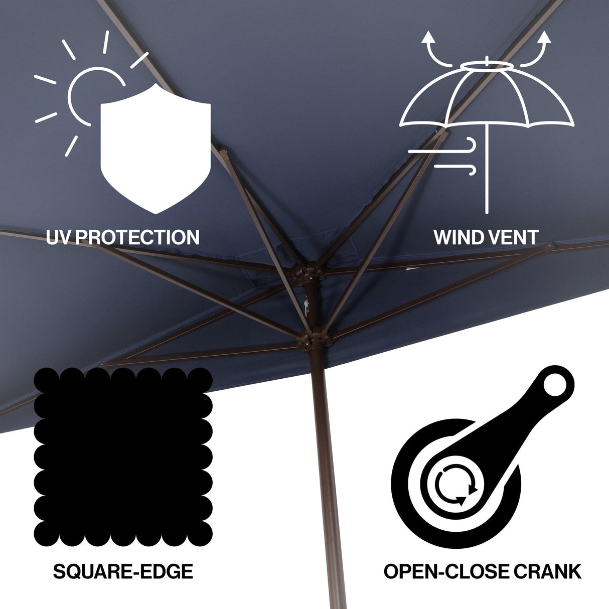 Sidney classic midcentury rectangular half market patio umbrella with crank - Tuesday Morning - Umbrellas & Sunshades