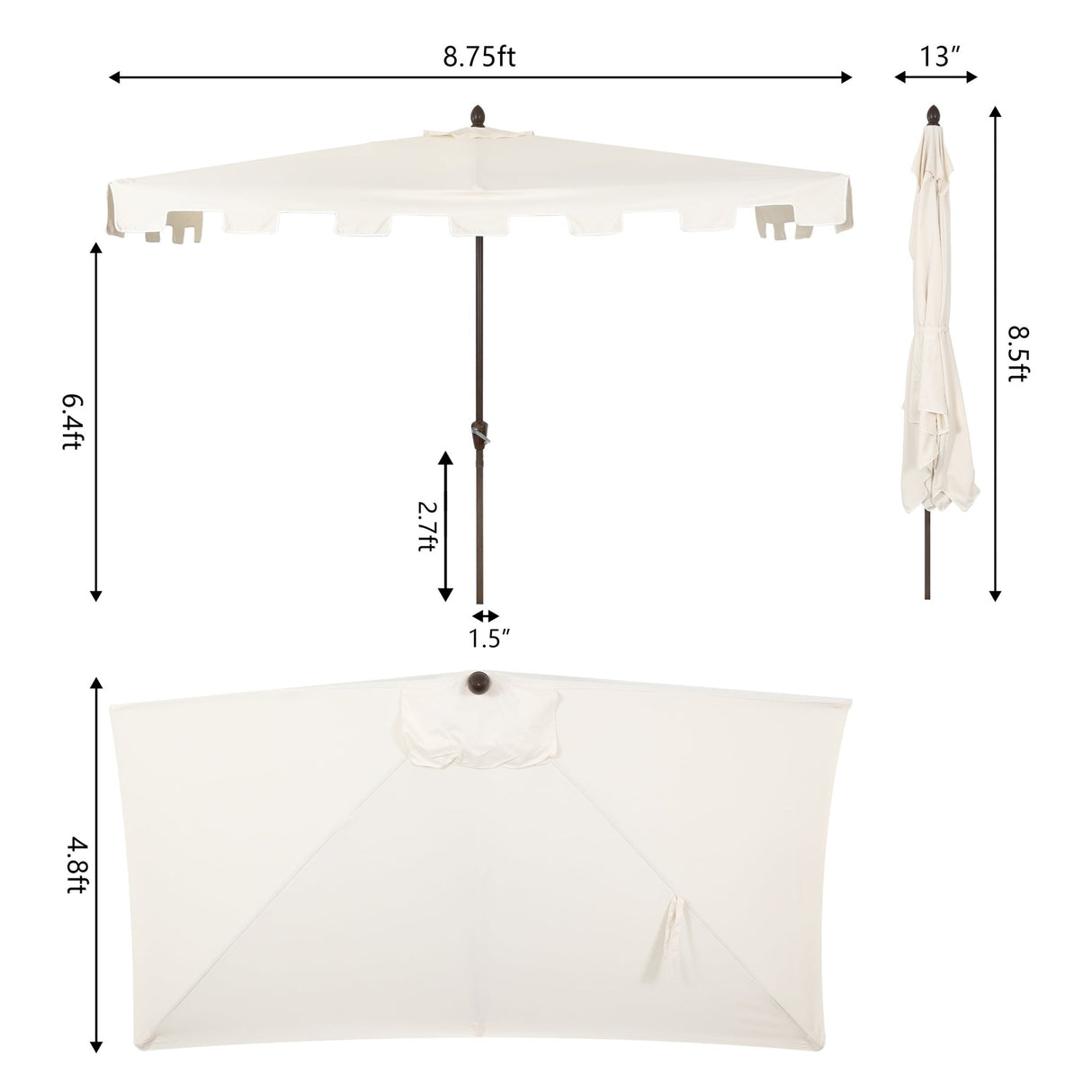 Sidney classic midcentury rectangular half market patio umbrella with crank - Tuesday Morning - Umbrellas & Sunshades