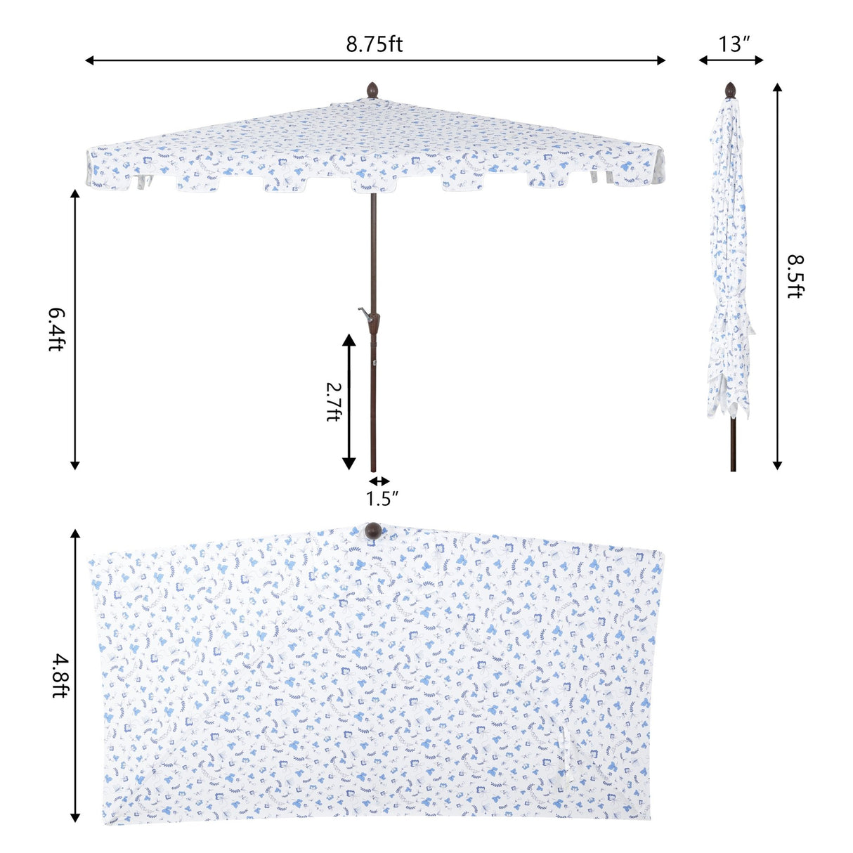 Sidney classic midcentury rectangular half market patio umbrella with crank - Tuesday Morning - Umbrellas & Sunshades