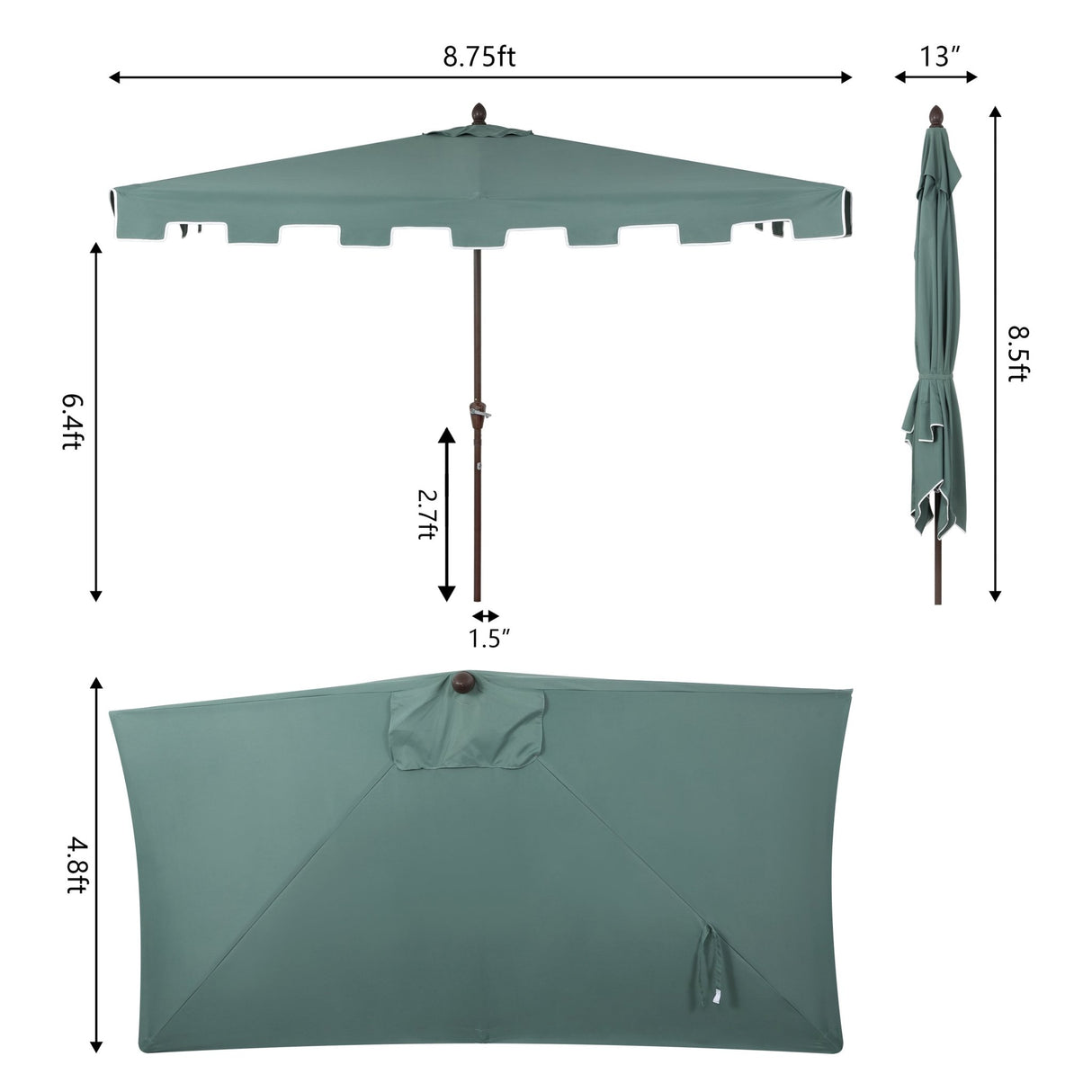 Sidney classic midcentury rectangular half market patio umbrella with crank - Tuesday Morning - Umbrellas & Sunshades