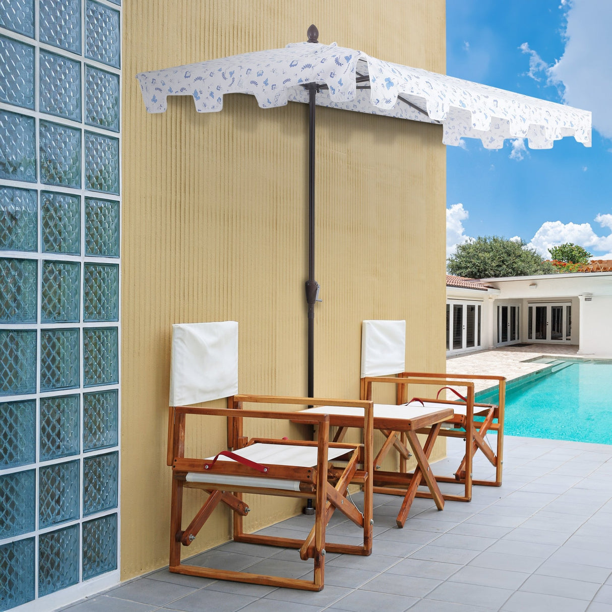 Sidney classic midcentury rectangular half market patio umbrella with crank - Tuesday Morning - Umbrellas & Sunshades