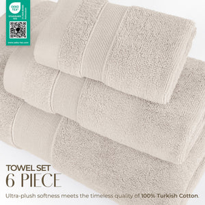 SIENA 6-Piece Turkish Towel Set – 700 GSM Turkish Cotton Luxury Hotel Bath Towels