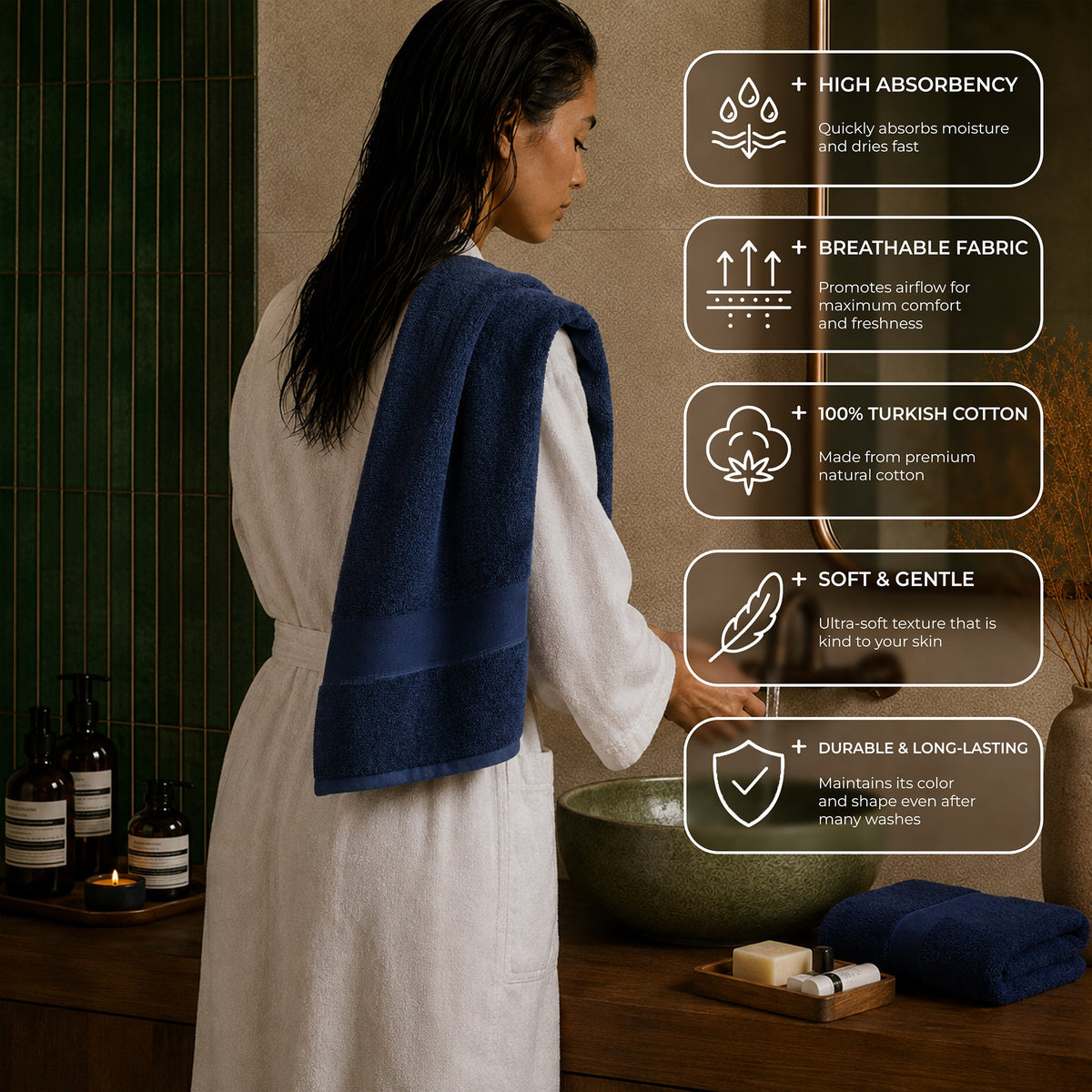 SIENA Wholesale Luxury 100% Turkish Cotton Hand Towels – 700 GSM, Case Pack of 42