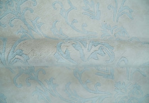 Silky 8x10 Silver and Aqua Handmade Floral Design Art Silk  Area Rug