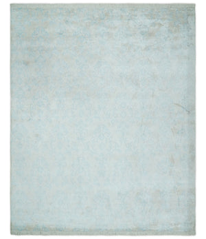 Silky 8x10 Silver and Aqua Handmade Floral Design Art Silk  Area Rug