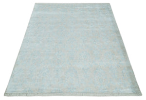 Silky 8x10 Silver and Aqua Handmade Floral Design Art Silk  Area Rug