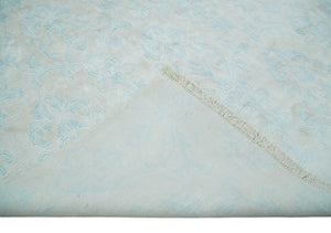 Silky 8x10 Silver and Aqua Handmade Floral Design Art Silk  Area Rug