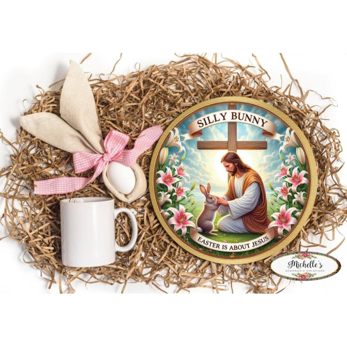 Silly Bunny Easter Is For Jesus Round Sign
