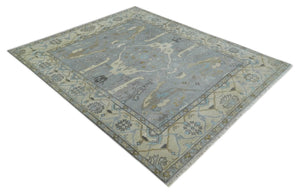 Silver and Beige Hand Knotted 8x10 Oriental Oushak Wool Area Rug, Living Room Rug | TRDCP1152810